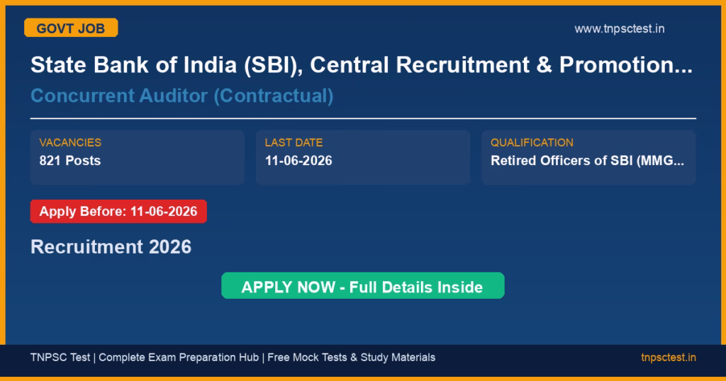 State Bank of India (SBI), Central Recruitment & Promotion Department, Corporate Centre, Mumbai Concurrent Auditor (Contractual) Recruitment 2026