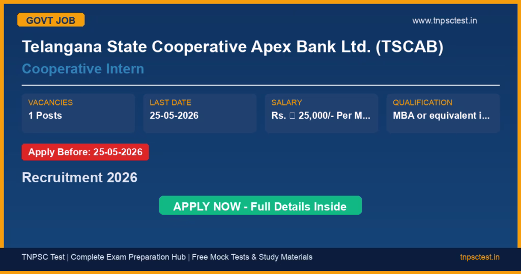 Telangana State Cooperative Apex Bank Ltd. (TSCAB) Cooperative Intern Recruitment 2026