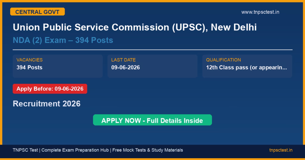 Union Public Service Commission (UPSC), New Delhi NDA (2) Exam – 394 Posts Recruitment 2026