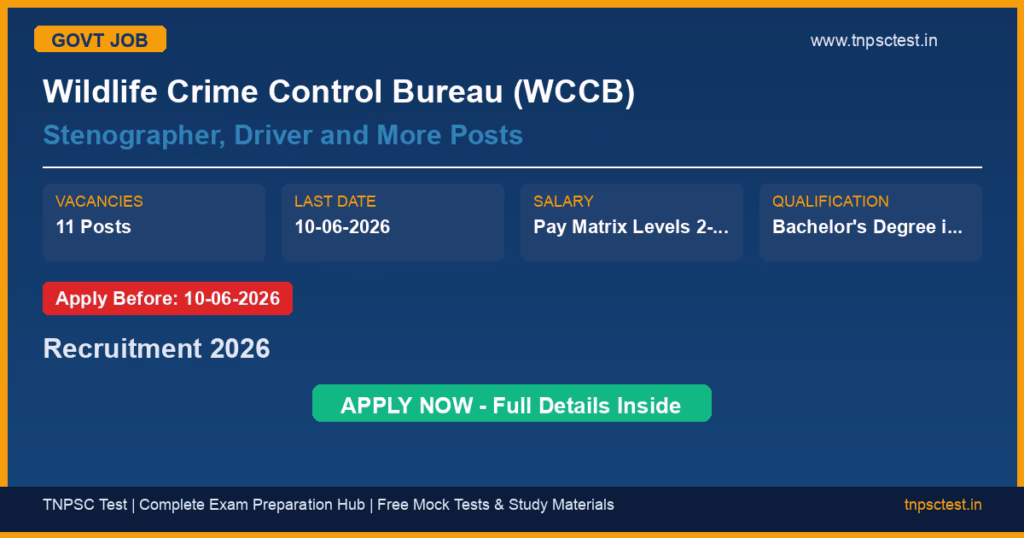 Wildlife Crime Control Bureau (WCCB) Stenographer, Driver and More Posts Recruitment 2026