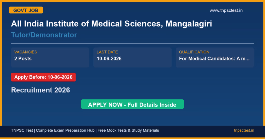 All India Institute of Medical Sciences, Mangalagiri Tutor/Demonstrator Recruitment 2026