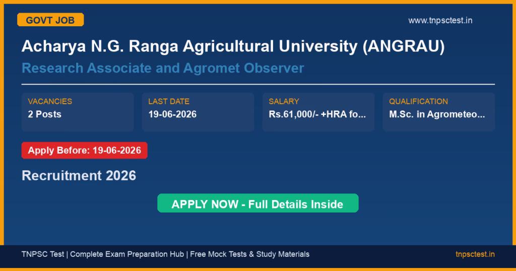 Acharya N.G. Ranga Agricultural University (ANGRAU) Research Associate and Agromet Observer Recruitment 2026