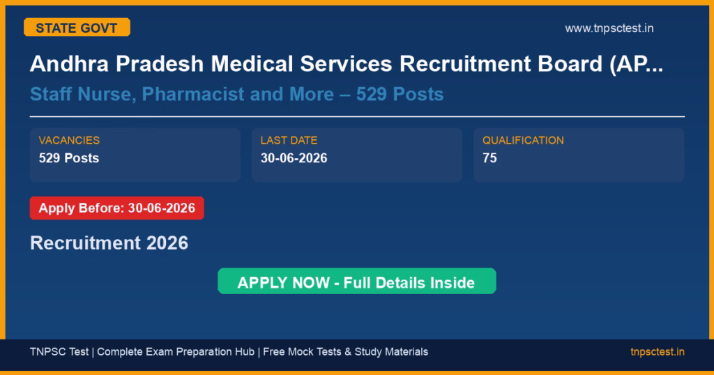 Andhra Pradesh Medical Services Recruitment Board (APMSRB) Staff Nurse, Pharmacist and More – 529 Posts Recruitment 2026