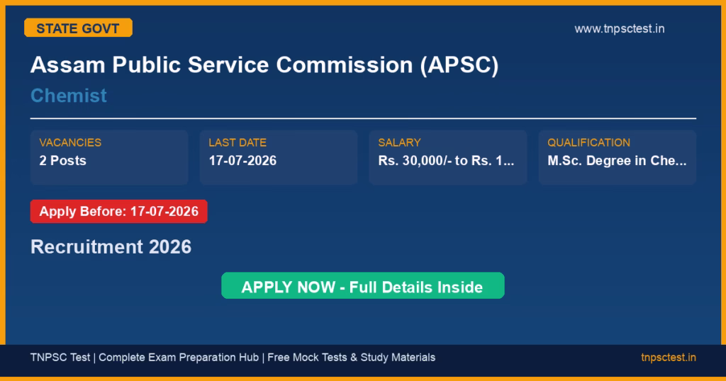 Assam Public Service Commission (APSC) Chemist Recruitment 2026