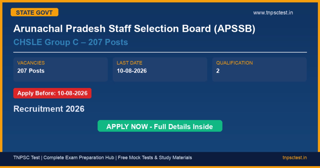 Arunachal Pradesh Staff Selection Board (APSSB) CHSLE Group C – 207 Posts Recruitment 2026