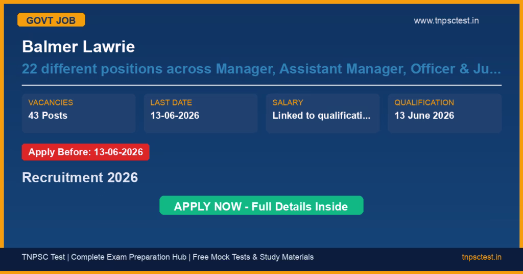 Balmer Lawrie 22 different positions across Manager, Assistant Manager, Officer & Junior Officer grades Recruitment 2026