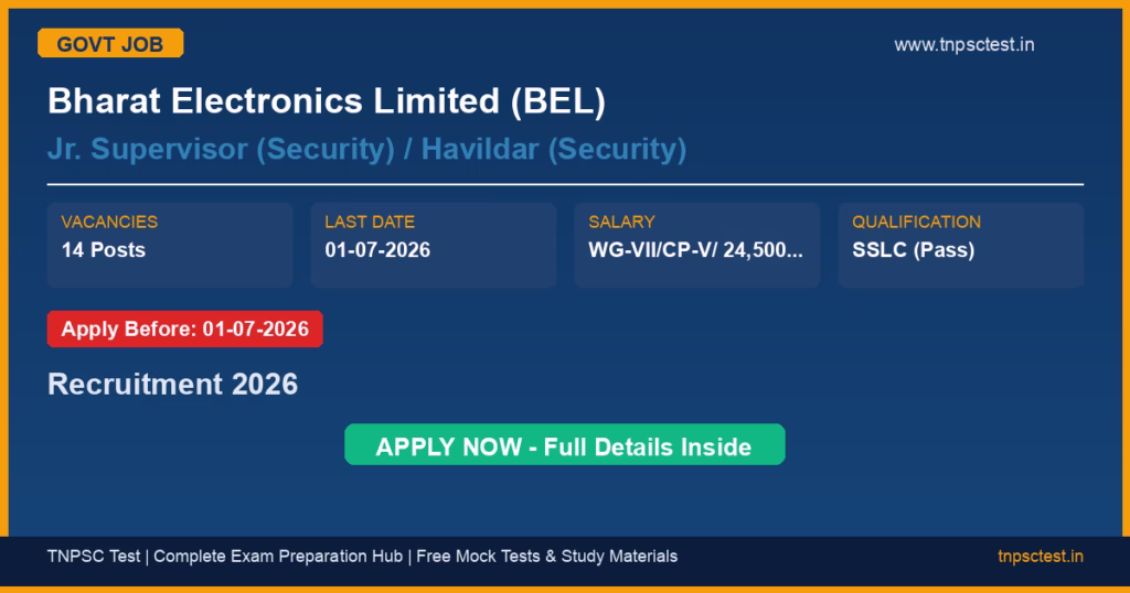 Bharat Electronics Limited (BEL) Jr. Supervisor (Security) / Havildar (Security) Recruitment 2026