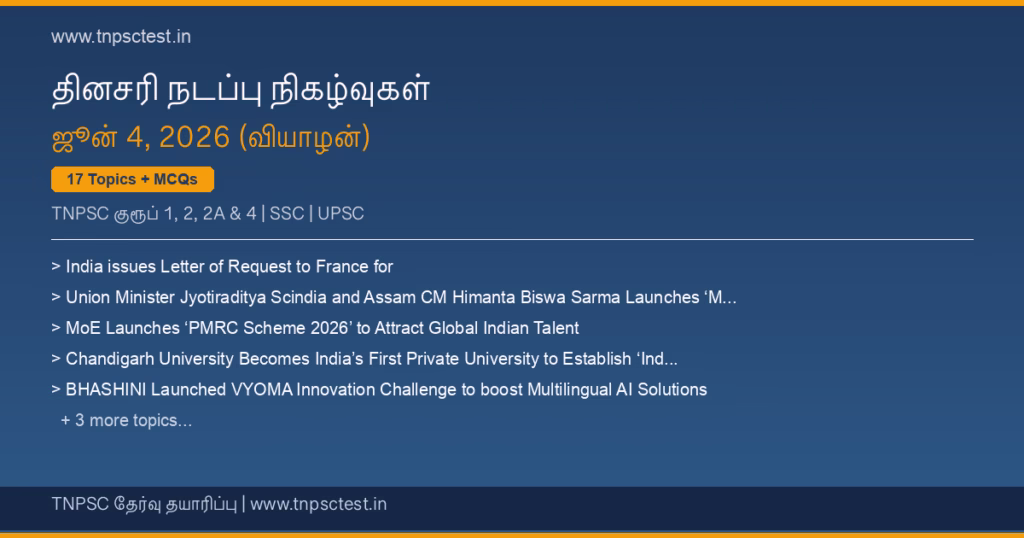 TNPSC நடப்பு நிகழ்வுகள் June 04, 2026 banner