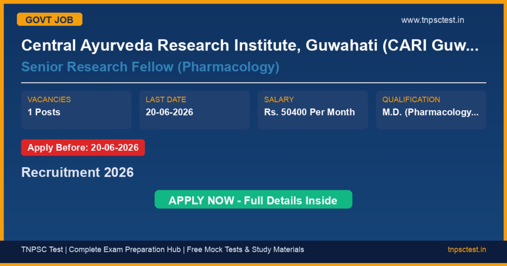 Central Ayurveda Research Institute, Guwahati (CARI Guwahati) Senior Research Fellow (Pharmacology) Recruitment 2026