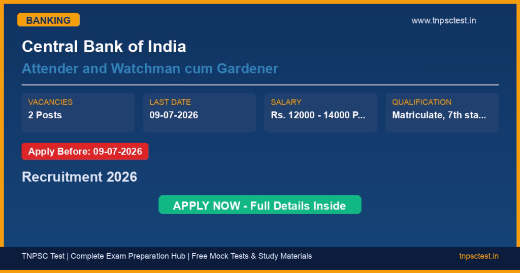 Central Bank of India Attender and Watchman cum Gardener Recruitment 2026