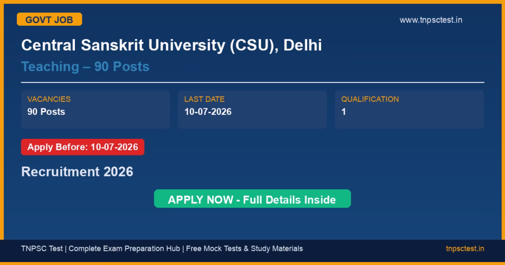 Central Sanskrit University (CSU), Delhi Teaching – 90 Posts Recruitment 2026