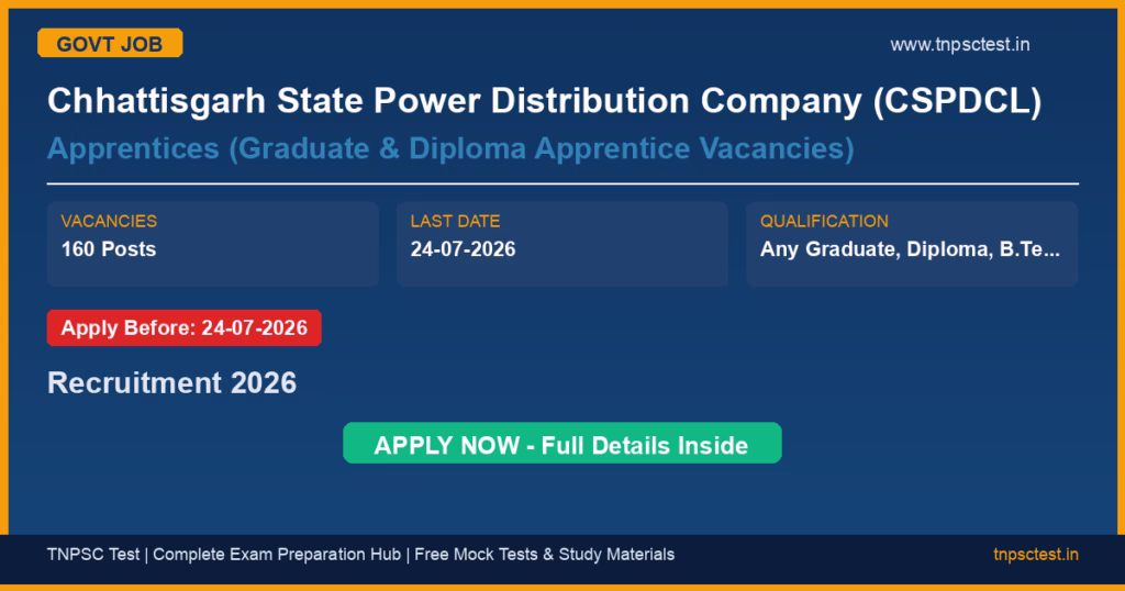 Chhattisgarh State Power Distribution Company (CSPDCL) Apprentices (Graduate & Diploma Apprentice Vacancies) Recruitment 2026