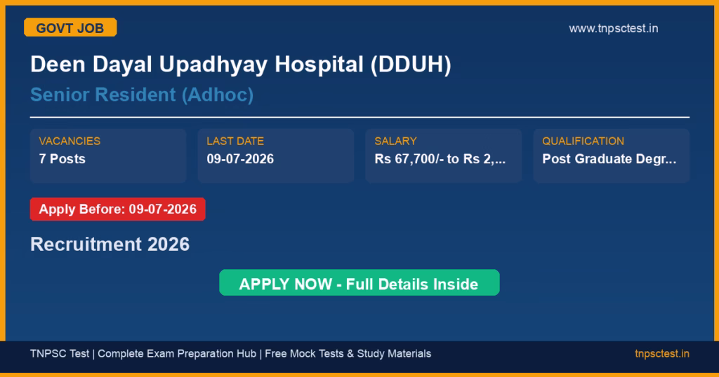 Deen Dayal Upadhyay Hospital (DDUH) Senior Resident (Adhoc) Recruitment 2026