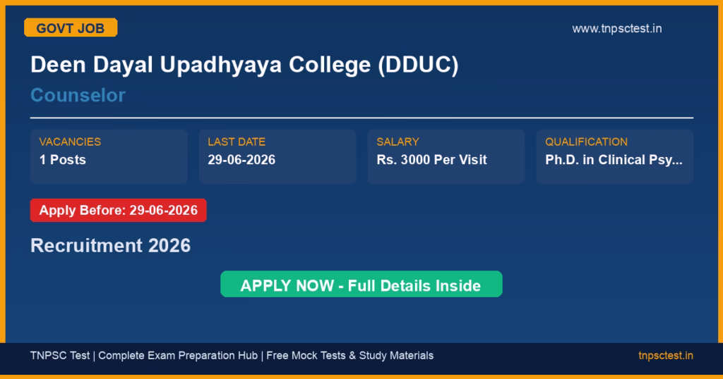 Deen Dayal Upadhyaya College (DDUC) Counselor Recruitment 2026