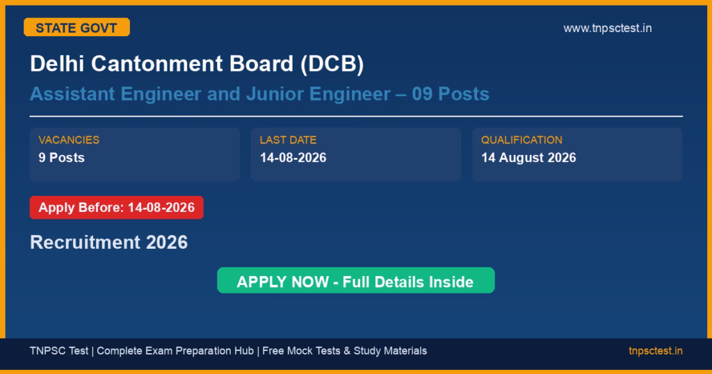 Delhi Cantonment Board (DCB) Assistant Engineer and Junior Engineer – 09 Posts Recruitment 2026