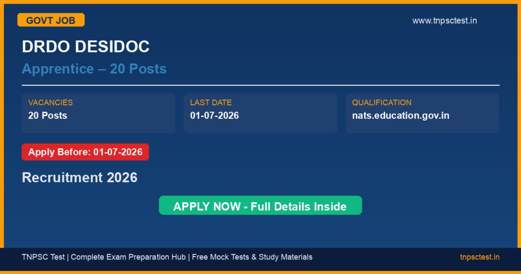 DRDO DESIDOC Apprentice – 20 Posts Recruitment 2026