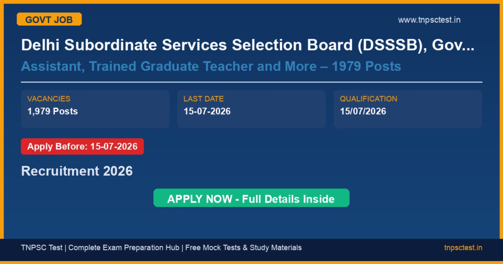 Delhi Subordinate Services Selection Board (DSSSB), Government of NCT of Delhi Assistant, Trained Graduate Teacher and More – 1979 Posts Recruitment 2026