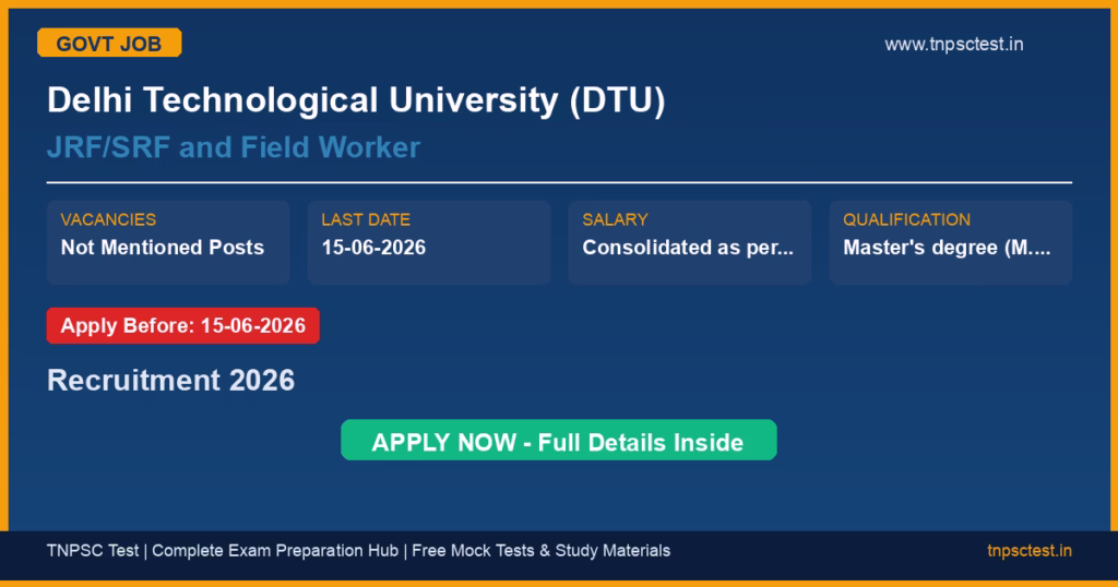Delhi Technological University (DTU) JRF/SRF and Field Worker Recruitment 2026