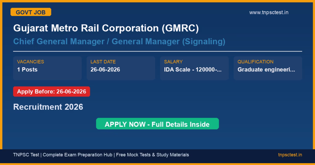 Gujarat Metro Rail Corporation (GMRC) Chief General Manager / General Manager (Signaling) Recruitment 2026
