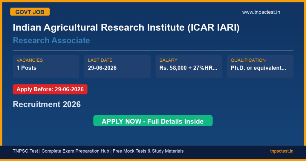 Indian Agricultural Research Institute (ICAR IARI) Research Associate Recruitment 2026