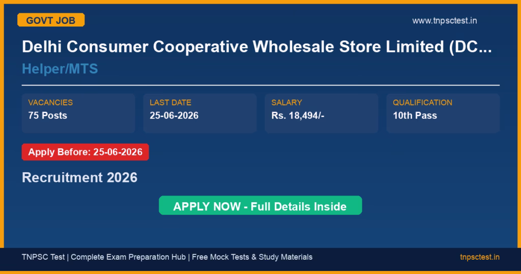 Delhi Consumer Cooperative Wholesale Store Limited (DCCWS), Delhi Helper/MTS Recruitment 2026