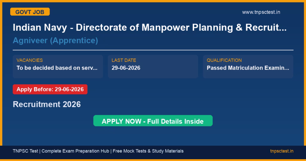 Indian Navy - Directorate of Manpower Planning & Recruitment, Naval Headquarters, New Delhi Agniveer (Apprentice) Recruitment 2026