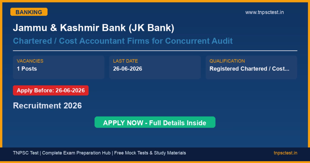 Jammu & Kashmir Bank (JK Bank) Chartered / Cost Accountant Firms for Concurrent Audit Recruitment 2026