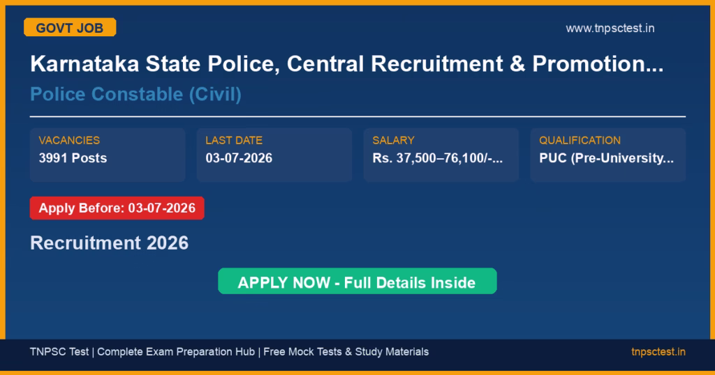Karnataka State Police, Central Recruitment & Promotion Department, Bengaluru Police Constable (Civil) Recruitment 2026