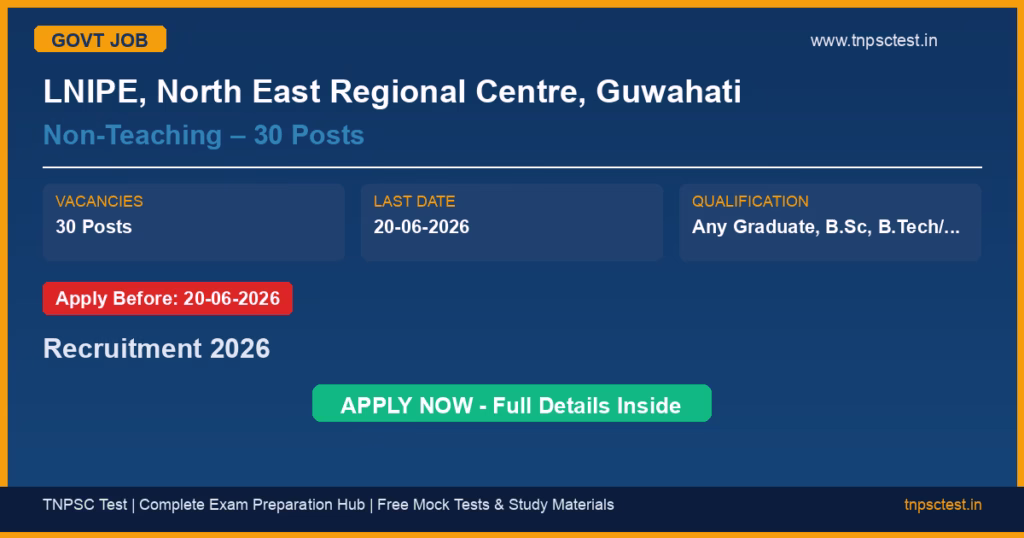 LNIPE, North East Regional Centre, Guwahati Non-Teaching – 30 Posts Recruitment 2026