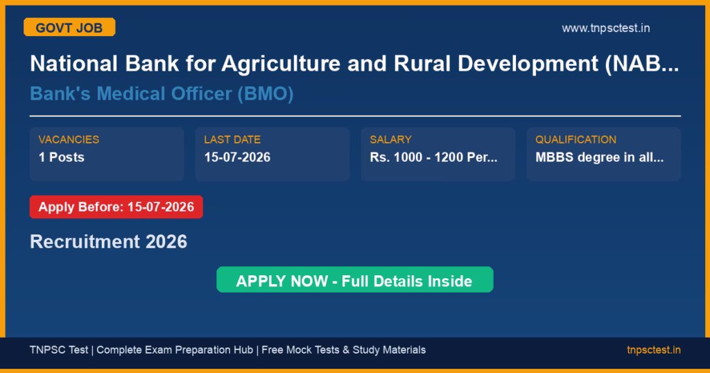 National Bank for Agriculture and Rural Development (NABARD) Bank's Medical Officer (BMO) Recruitment 2026