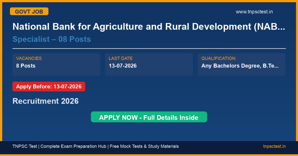 National Bank for Agriculture and Rural Development (NABARD) Specialist – 08 Posts Recruitment 2026