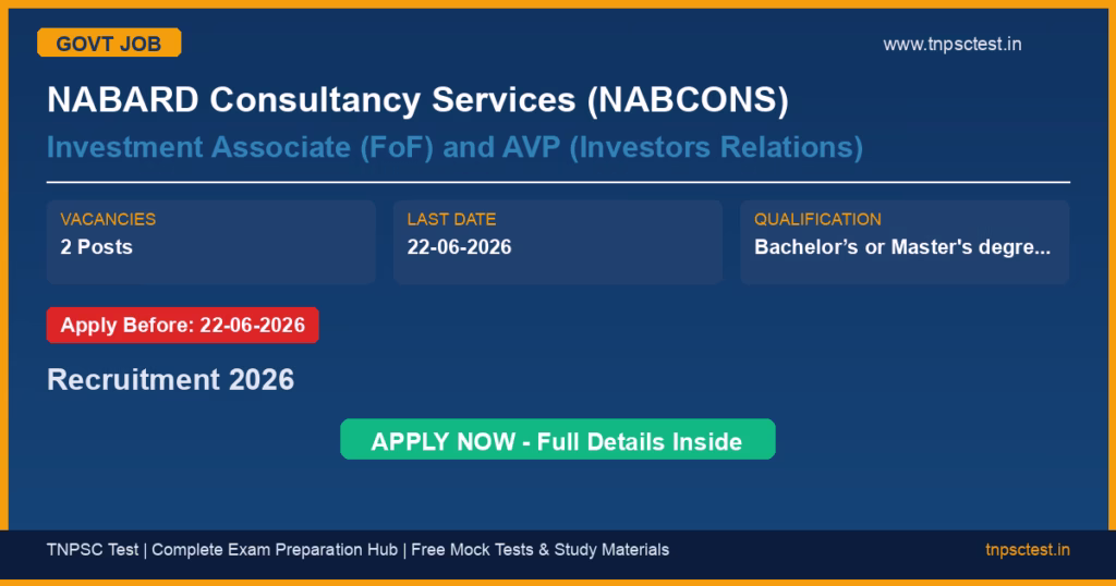 NABARD Consultancy Services (NABCONS) Investment Associate (FoF) and AVP (Investors Relations) Recruitment 2026