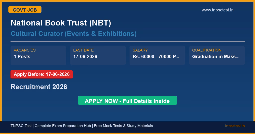 National Book Trust (NBT) Cultural Curator (Events & Exhibitions) Recruitment 2026