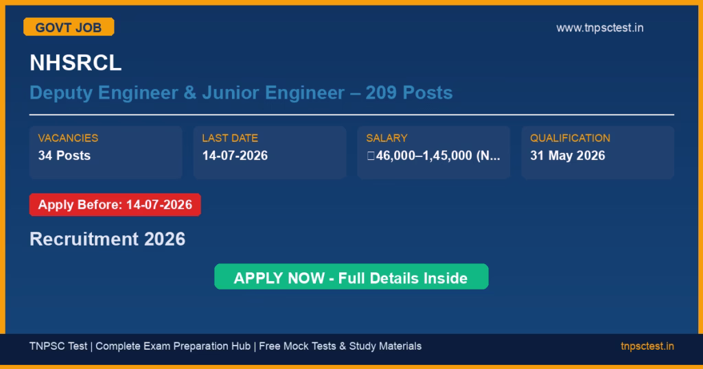 NHSRCL Deputy Engineer & Junior Engineer – 209 Posts Recruitment 2026