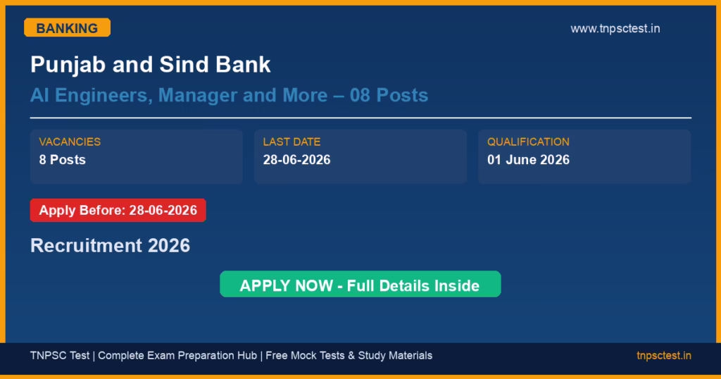 Punjab and Sind Bank AI Engineers, Manager and More – 08 Posts Recruitment 2026