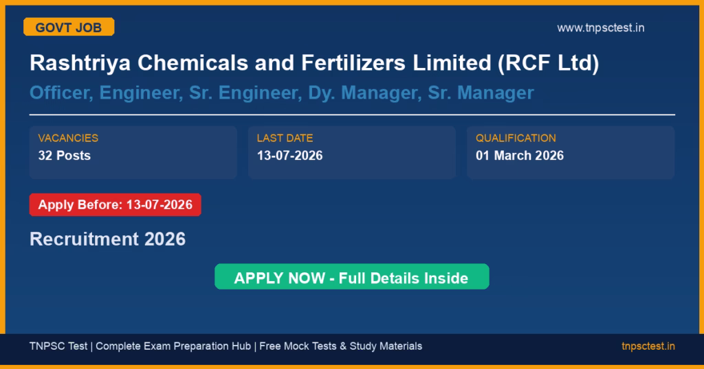 Rashtriya Chemicals and Fertilizers Limited (RCF Ltd) Officer, Engineer, Sr. Engineer, Dy. Manager, Sr. Manager Recruitment 2026