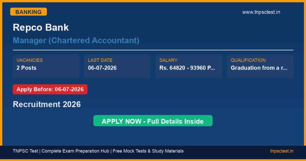 Repco Bank Manager (Chartered Accountant) Recruitment 2026