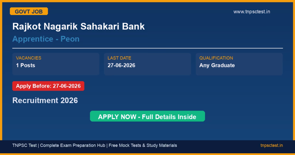 Rajkot Nagarik Sahakari Bank Apprentice - Peon Recruitment 2026