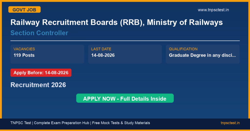 Railway Recruitment Boards (RRB), Ministry of Railways Section Controller Recruitment 2026
