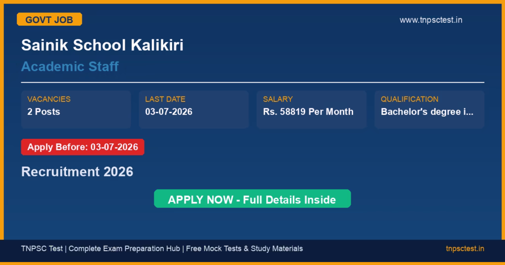 Sainik School Kalikiri Academic Staff Recruitment 2026