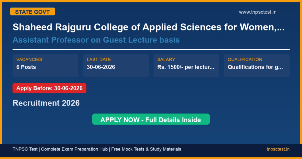 Shaheed Rajguru College of Applied Sciences for Women, University of Delhi Assistant Professor on Guest Lecture basis Recruitment 2026