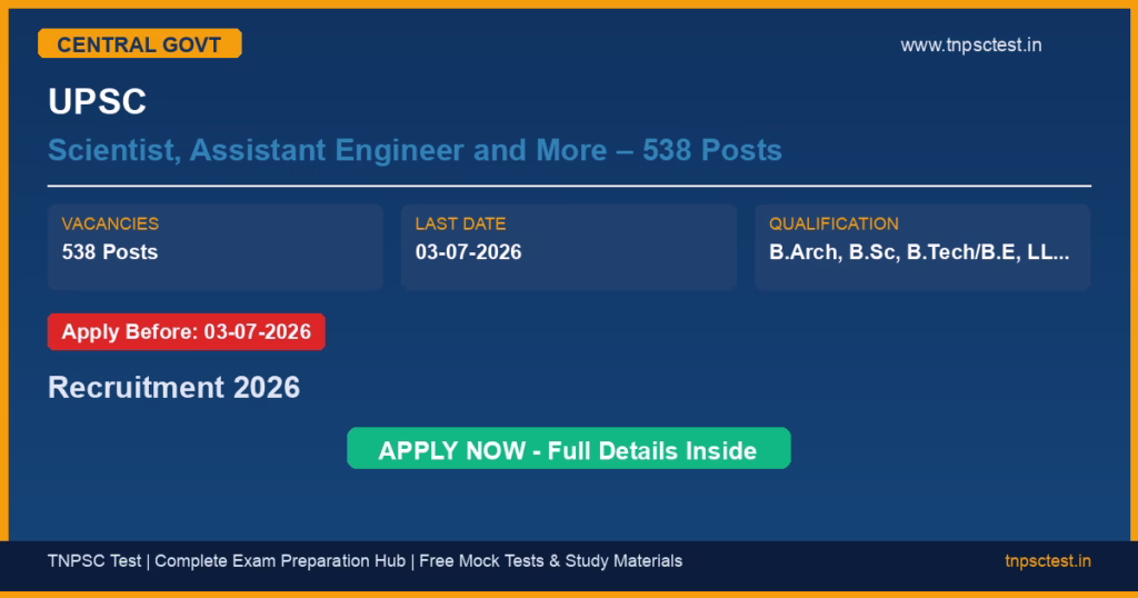 UPSC Scientist, Assistant Engineer and More – 538 Posts Recruitment 2026