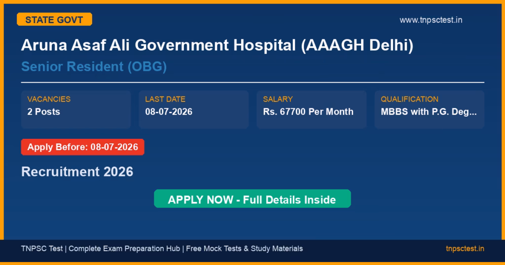 Aruna Asaf Ali Government Hospital (AAAGH Delhi) Senior Resident (OBG) Recruitment 2026