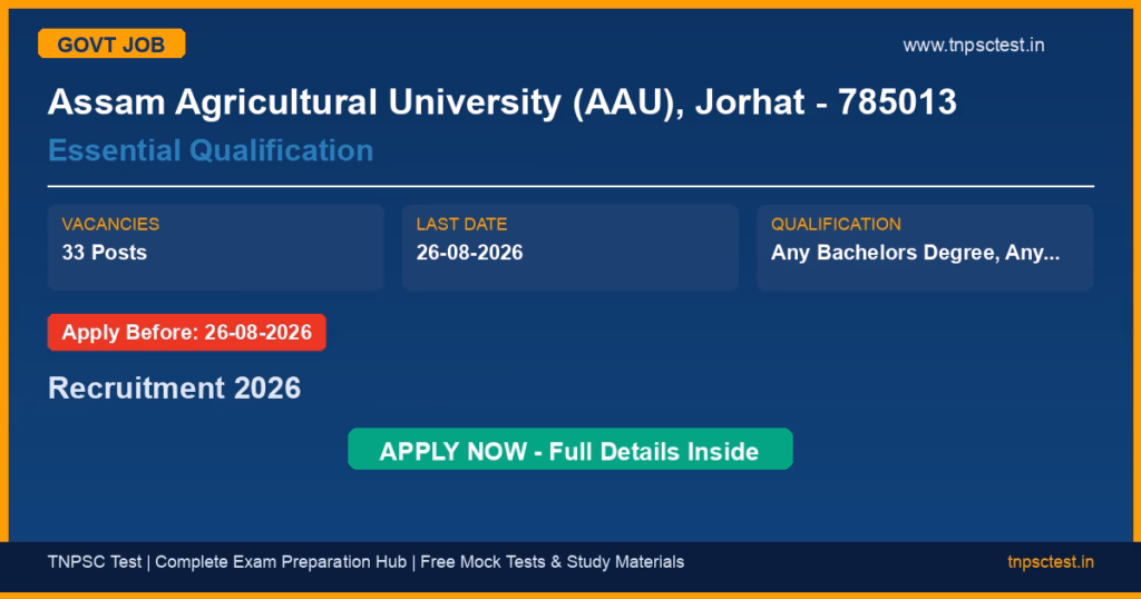 Assam Agricultural University (AAU), Jorhat - 785013 Essential Qualification Recruitment 2026
