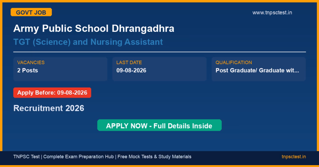 Army Public School Dhrangadhra TGT (Science) and Nursing Assistant Recruitment 2026