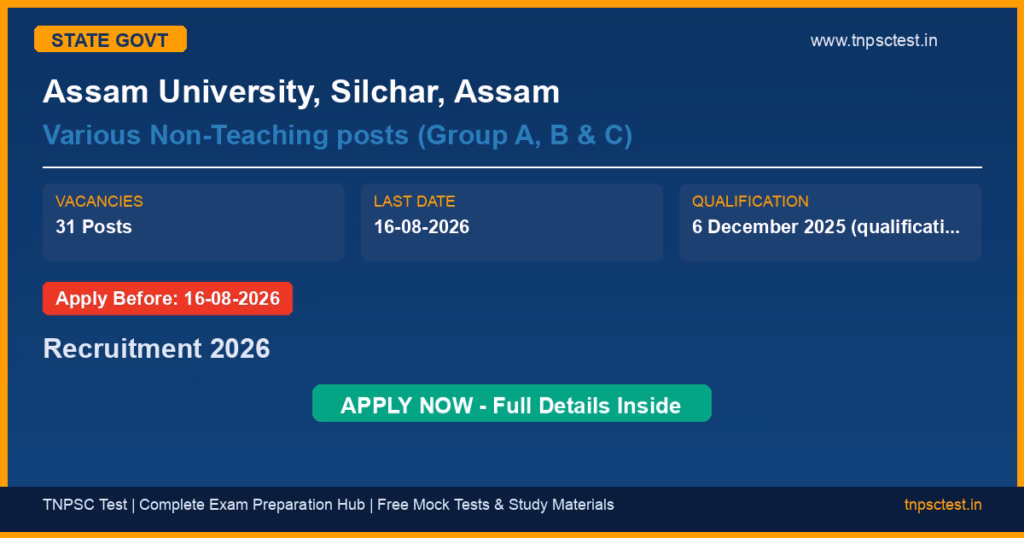 Assam University, Silchar, Assam Various Non-Teaching posts (Group A, B & C) Recruitment 2026