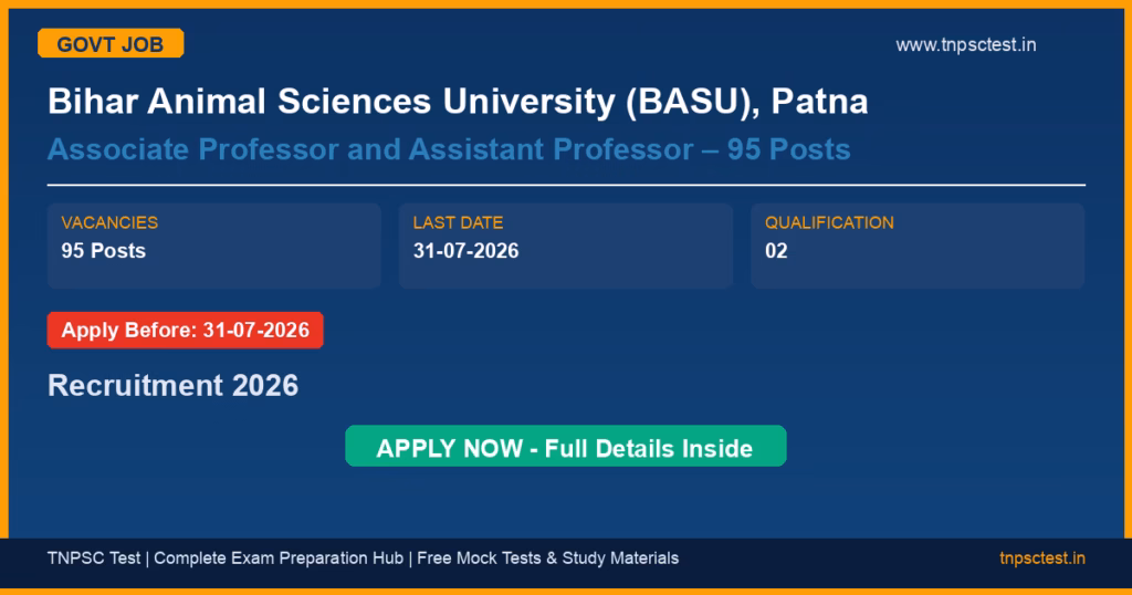 Bihar Animal Sciences University (BASU), Patna Associate Professor and Assistant Professor – 95 Posts Recruitment 2026