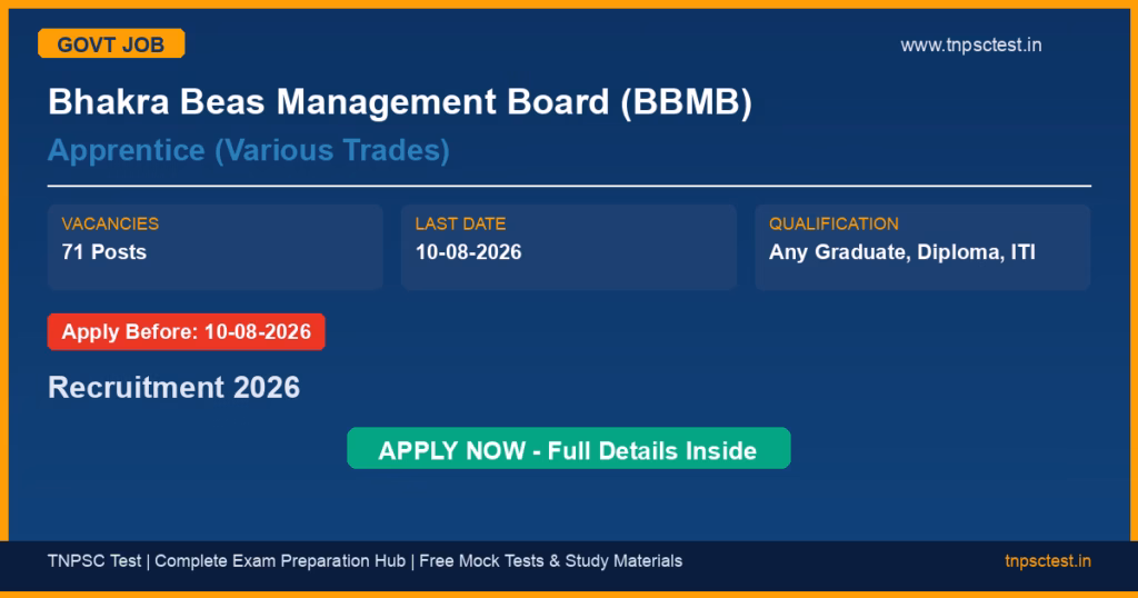 Bhakra Beas Management Board (BBMB) Apprentice (Various Trades) Recruitment 2026