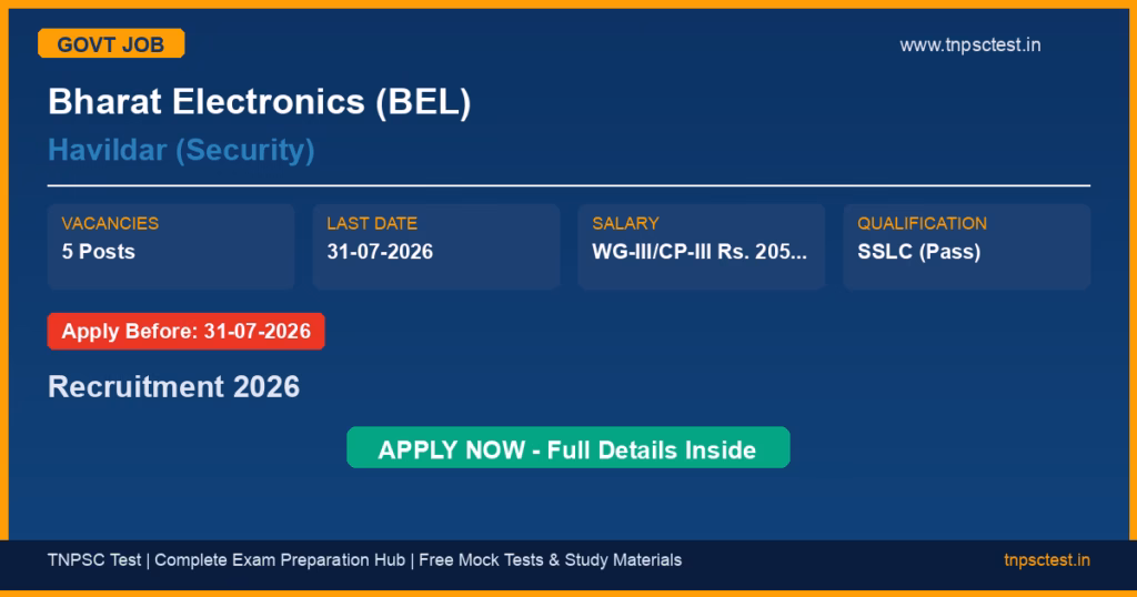 Bharat Electronics (BEL) Havildar (Security) Recruitment 2026