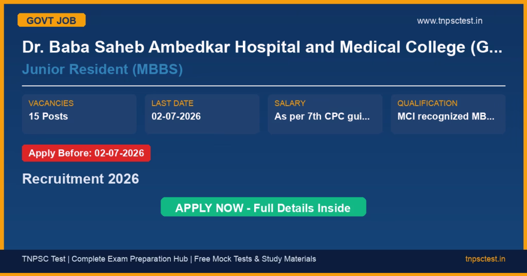 Dr. Baba Saheb Ambedkar Hospital and Medical College (Govt. of NCT of Delhi) Junior Resident (MBBS) Recruitment 2026